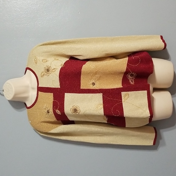 Alfred dunner XL gold &burgundy embroidered floral with gold sparkle and beading - Picture 1 of 17